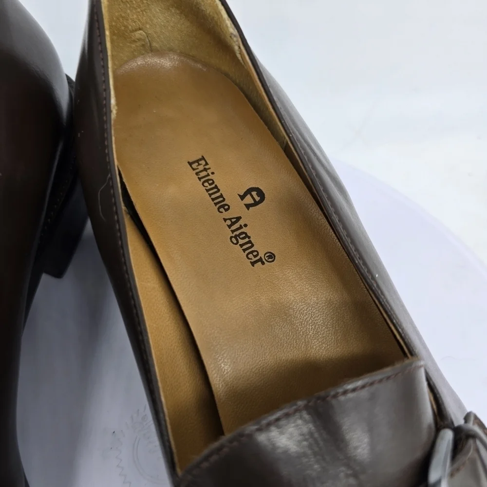 Etienne Aigner Shoe Women 10 M Dylan Heel Leather Loafers Brown
